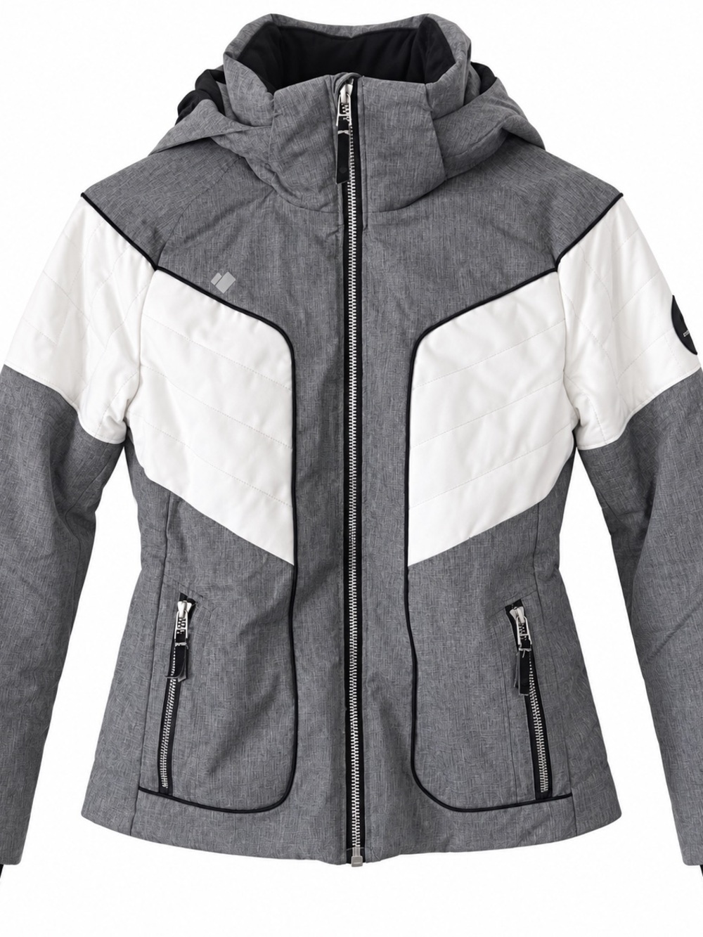 Obermeyer Teen 10-12' Grey & White Insulated Hooded Ski Jacket